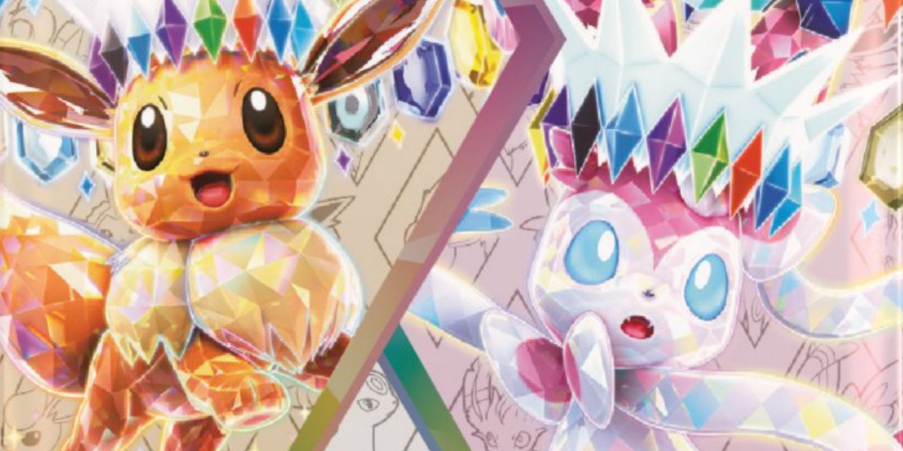 Arte de Tera Eevee e Tera Sylveon do Pokémon TCG: Prismatic Evolutions