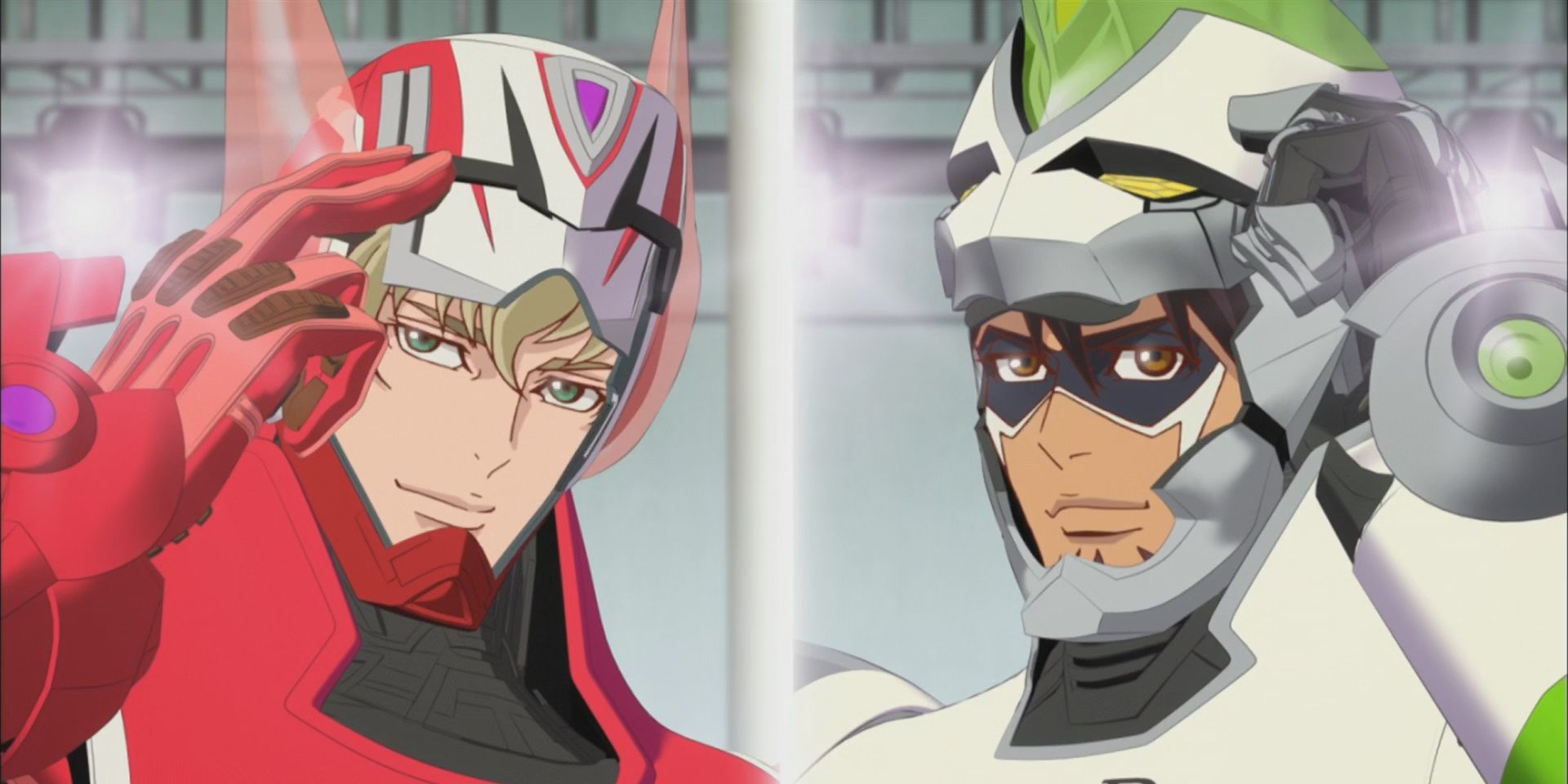 Kotetsu e Barnaby equipam seus trajes de herói em Tiger & Bunny