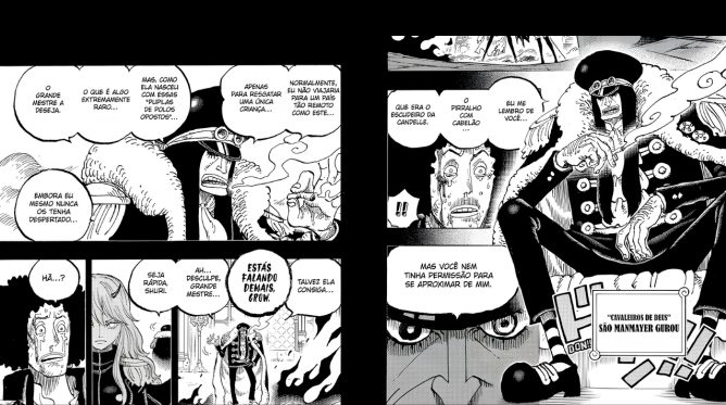 Gunko revelando seus olhos avermelhados raros no mangá de One Piece