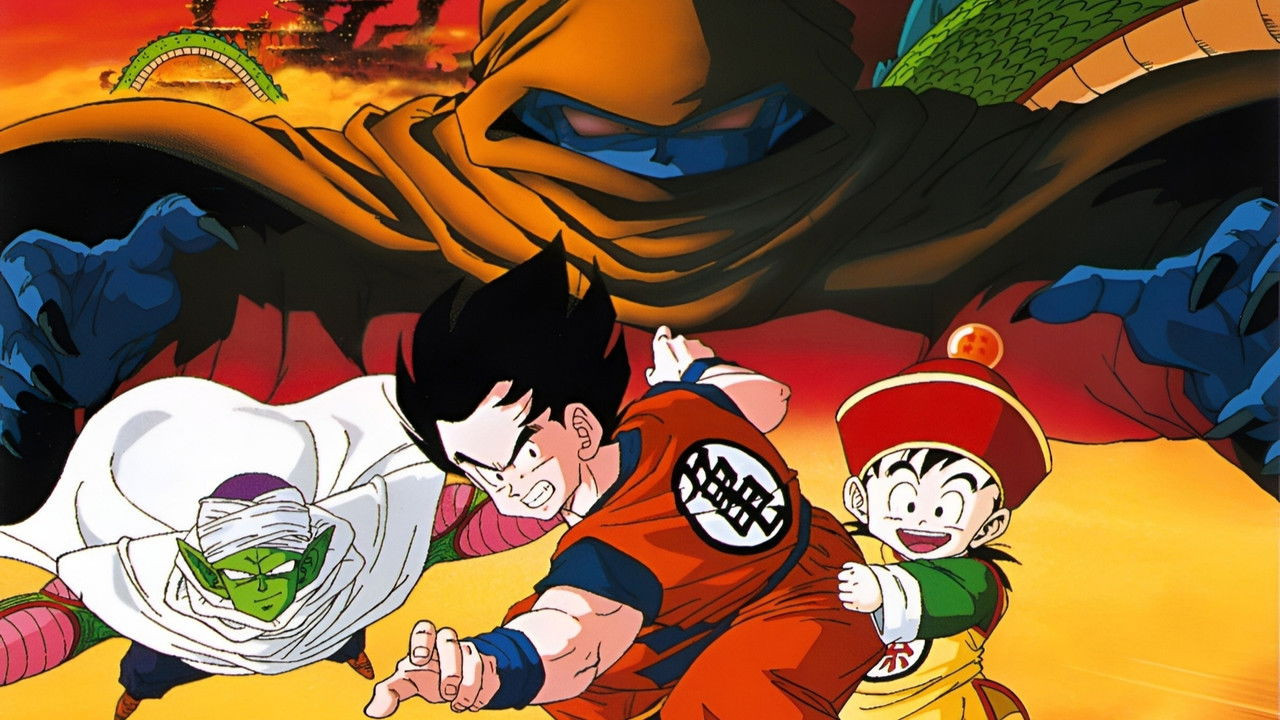 Goku, Piccolo e Gohan criança diante de Garlic Jr. na arte de Dragon Ball Z: Devolva-me Gohan