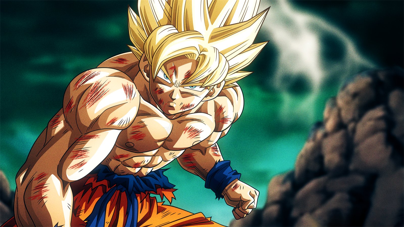 Goku se transformando em Super Saiyajin